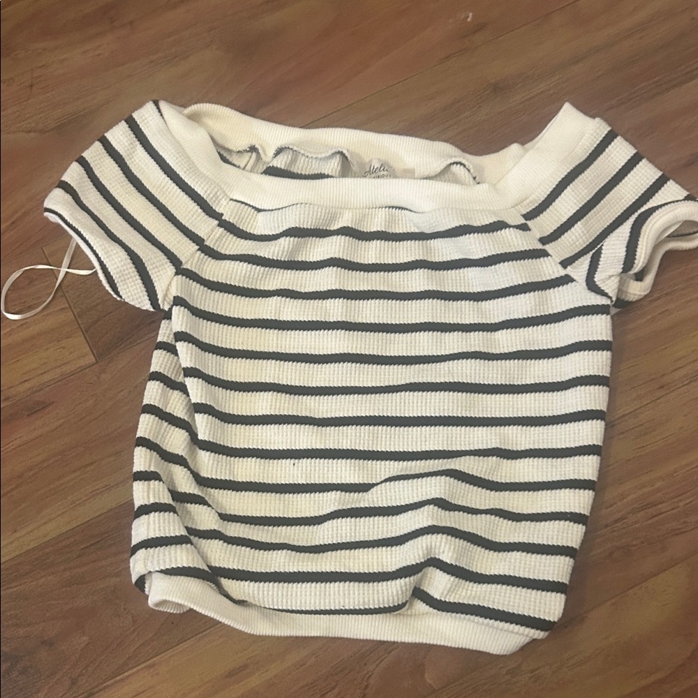 Atelier Sona Black and White Striped Crop Top